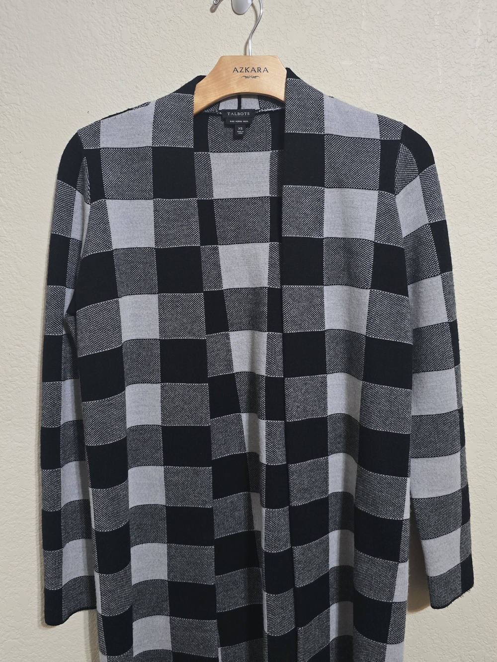 Talbots Black & Gray Buffalo Check Open Cardigan